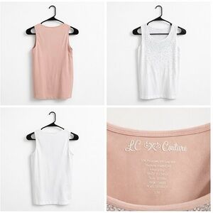 Pink and white Sleeveless Top with Silver Accents